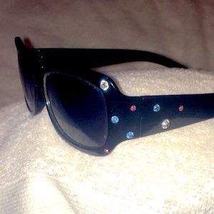 Vintage Sunglasses Black with Colored Rhinestone